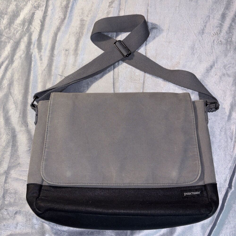 Punctuate Canvas Messenger Shoulder Bag Laptop Bag Gray/Black